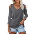 thumbnail image 2 of Womens Tops 3/4 Length Sleeve Tops Neck Casual Print Tunic T Shirts Three Quarter Length Tops Blouses For Women, 2 of 7