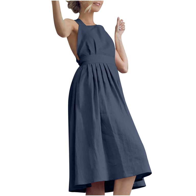 black linen embroidered dress Mersea Women's Linen Shop in Noir/Cream main image 1