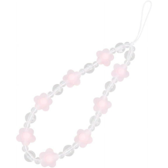 Women Phone Charms Universal Phones Charm Strap Flower Beaded Phones Wrist Straps Beads Pink Mobilephone Lanyard Hands-Free Keychains for Earphones Wallet Purse Backpack Most Smartphones