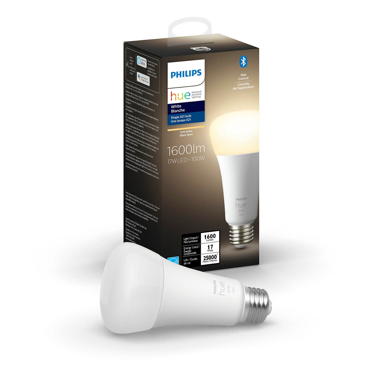2100 K Philips Hue White LED E27 Globe-G93 Filament 7W Dimmable Bluetooth, 