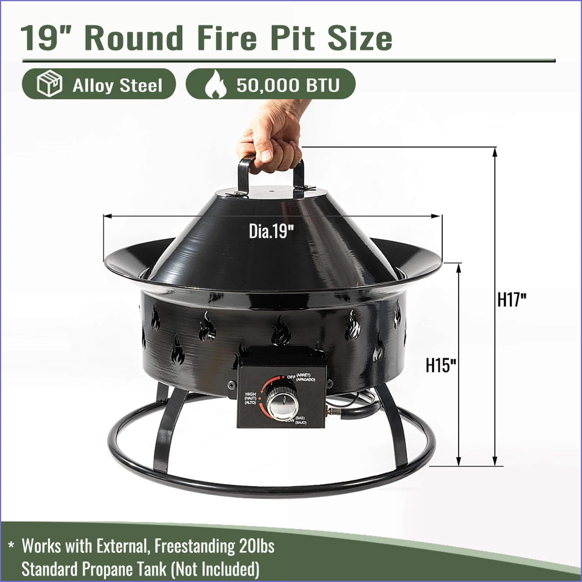 Outdoor Stoves | 19" 50000 BTU Round Propane Fire Pit | Fogon Exterior | Modern, for Patio Deck Backyard | Black