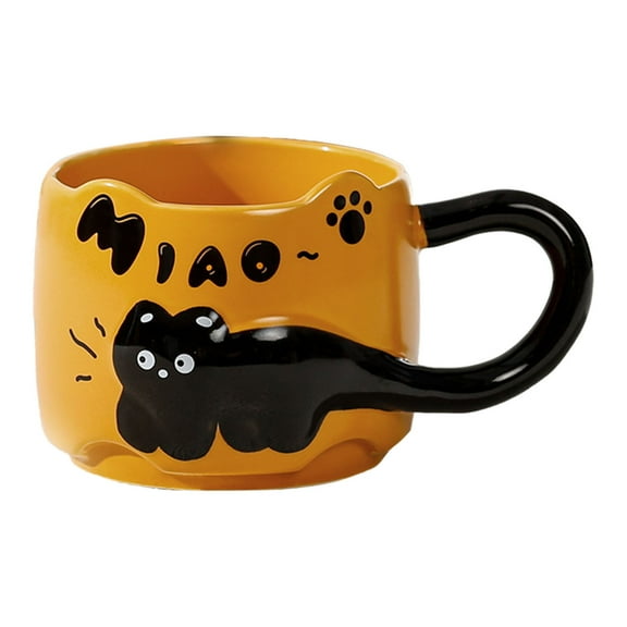 TAROFISH Cat Stacking Mug, Cute Coffee Mugs, 4 Styles Ceramic Coffee Mugs, Funny Animal Mugs, Gifts for Cat Lovers.,Orange,9.3X8CM