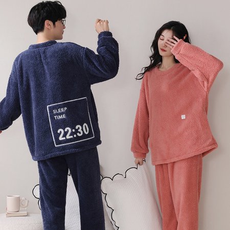 

CoCopeaunt Winter Pajamas Women Coral Fleece Homewear Suit Couple Long Pijama Men Thickened Velvet Warm Soft Comfortable Pajamas Set