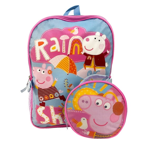 Peppa Pig Mochila de 16 pulgadas con bolsa de almuerzo aislada desmontable para niñas, mochila Peppa Pig para niñas