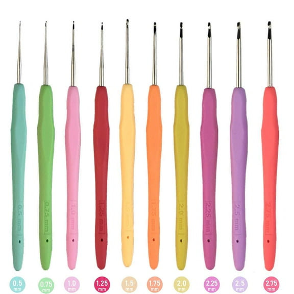 10 Small Sizes Crochet Hooks Set, 0.5mm - 2.75mm Ergonomic Soft Handle Thread Crochet Lace Hooks