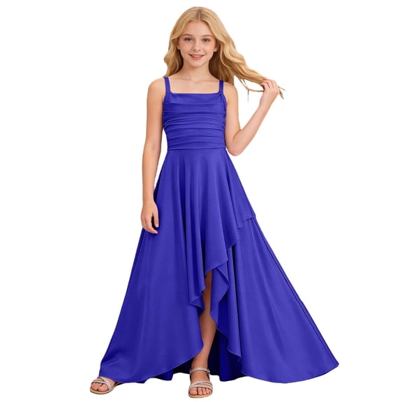 Glisme Toddler Girls Dress Solid Color Sleeveless Square Collar Summer Breathable Girls Dresses Size 6-7 Years Blue