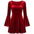 thumbnail image 5 of Mini Dresses for Women Crewneck Flare Long Sleeve Waist Cinched Pleated Flowy Fall Winter Formal Cocktail Party Wedding Guest Dress,Sizes S-3XL, 5 of 8