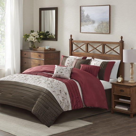 Bedding Sets, Embroidered 7 Piece Comforter Set Red King, Bed Sets, Comforter Sets,
