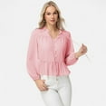 thumbnail image 2 of Women's Long Sleeve Button Front Peplum Blouse with V-Neckline and Gathered Waist Detail - X Large, Pink, 2 of 7