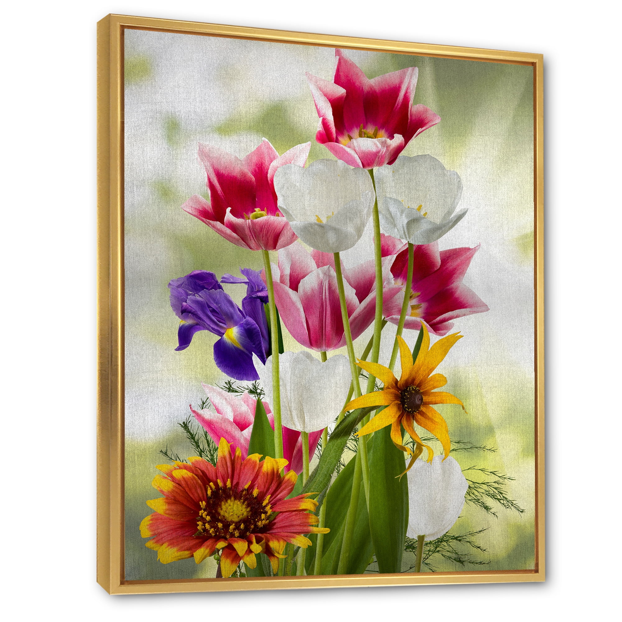 Designart 'Vibrant Purple Red and Yellow Wildflowers' Traditional Framed Canvas Wall Art Print