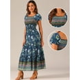 thumbnail image 2 of DARING DIVA Women's Boho Floral Square Neck Smocked Back Midi Dresses XL Dark Blue, 2 of 6