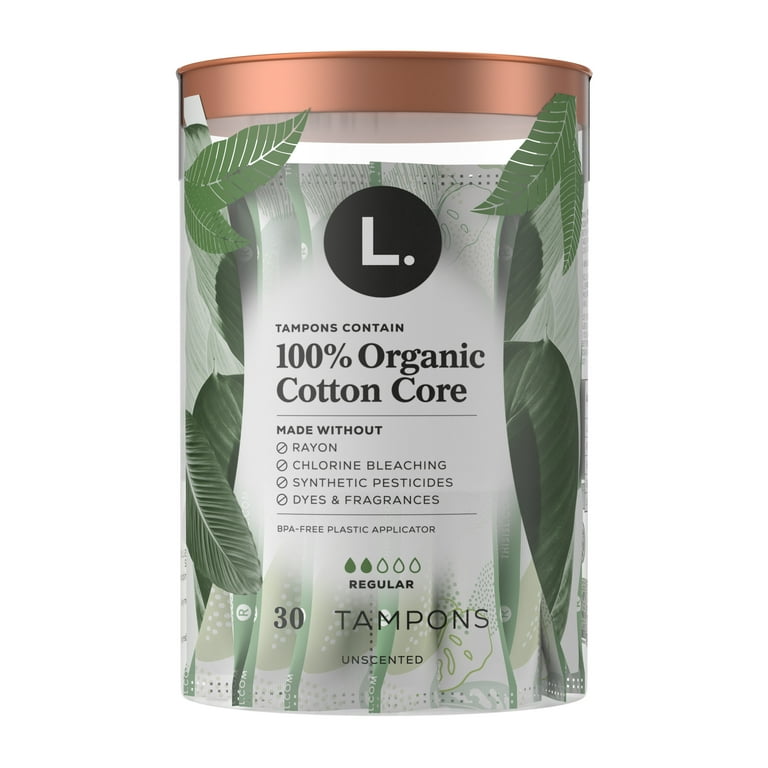 L. Organic Cotton Regular + Super Absorbency Compact Tampons 30 Count 
