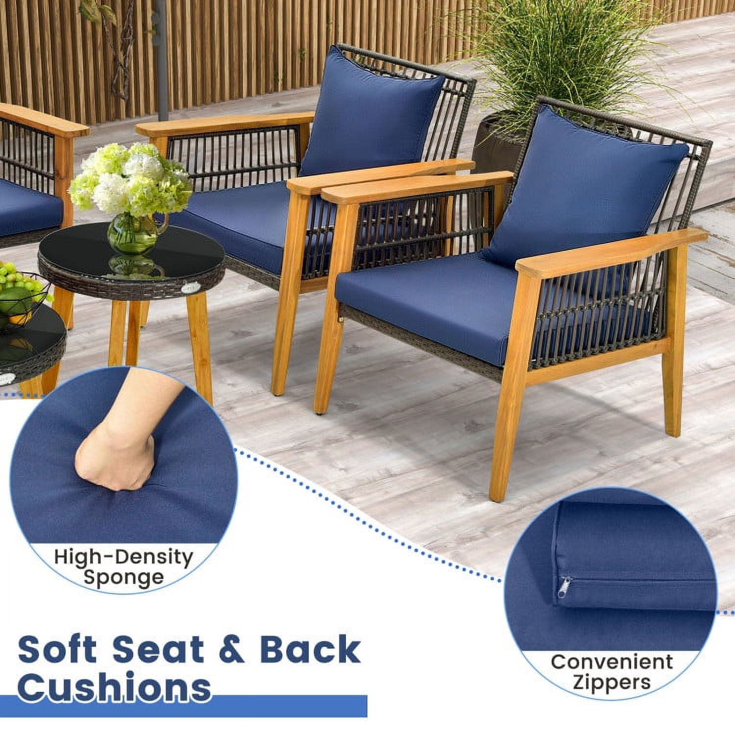 Aimee Lii 5 Pieces Patio Conversation Furniture Set, Outdoor Patio Set with 2 Coffee Tables for Backyard Poolside, Navy