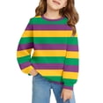 thumbnail image 4 of Bainana Mardi Gras Girls Striped Crewneck Sweatshirt Long Sleeve Casual Pullover Top Soft Stylish Fit Comfortable Little Kids Carnival Athletic Wear Dark Green Size 8-9 Years, 4 of 4