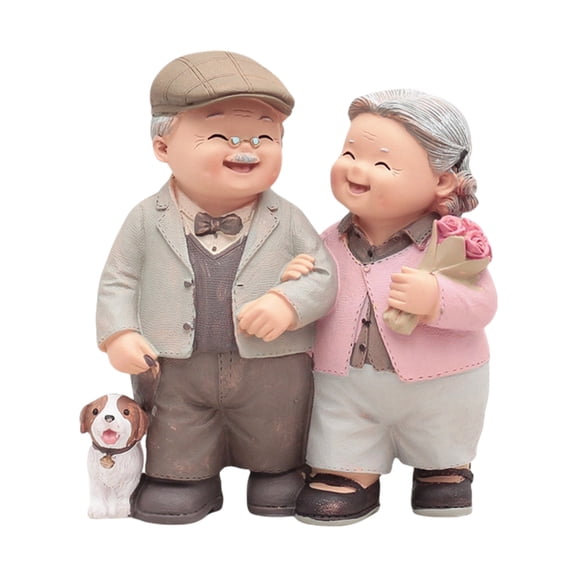 WINDLAND Anniversary Elderly Couple Figurines Miniature Figures Grandma Grandpa Statue for Wedding Home Decors Memorials Ornament
