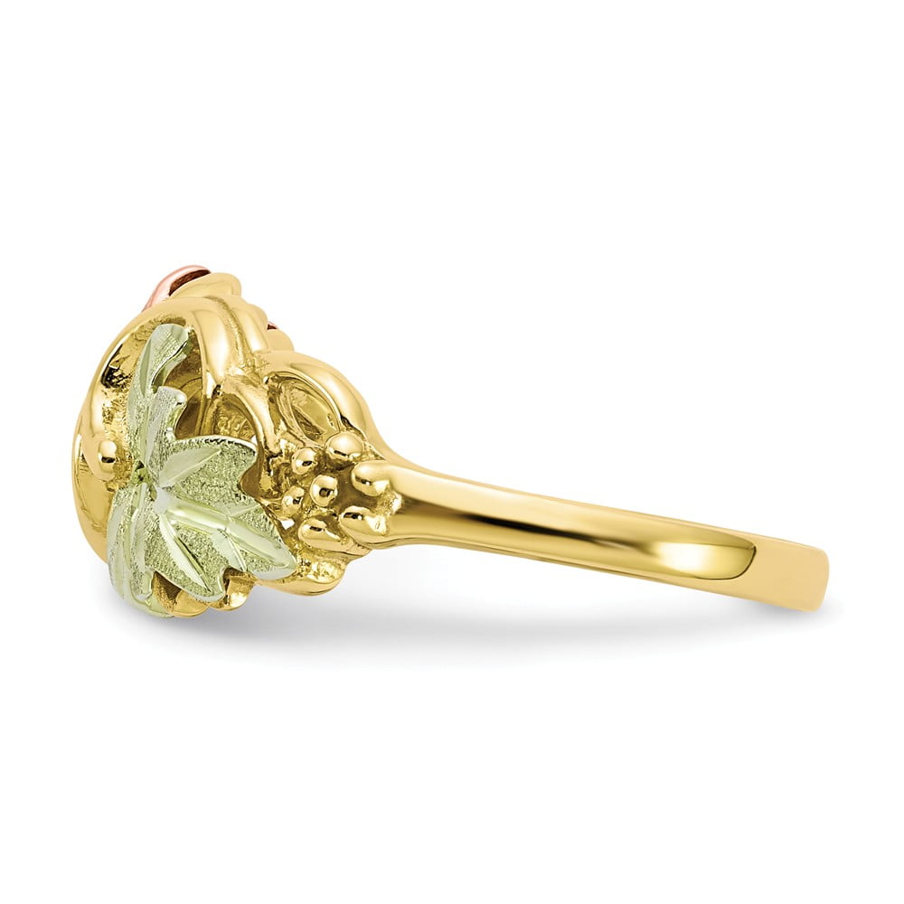 10K Yellow Gold Ring Band Themed Tri-color Black Hills Flower, Size 8