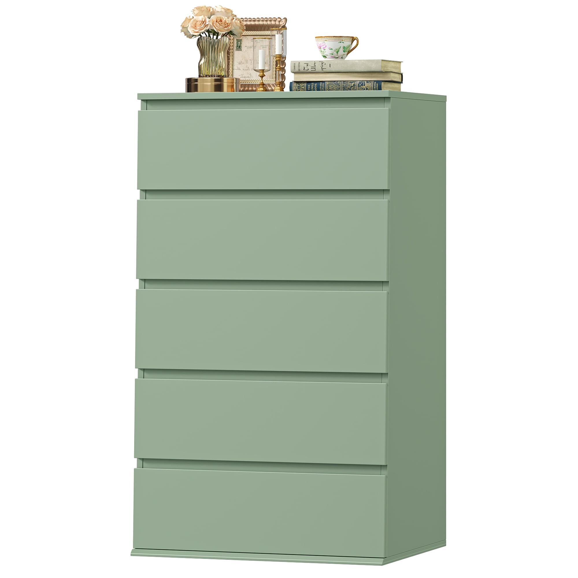 Homfa 5 Drawer Dresser, Modern Storage Cabinet for Bedroom,Tall Chest of Drawers for Living Room，Green