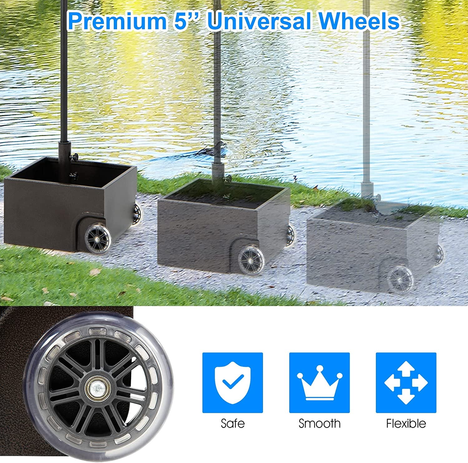 LEHOME 170LBS 2-in-1 Patio Umbrella Base, Fillable Umbrella Stand with 2 Universal Wheels, Garden Flower Box with Drainage Hole, Outdoor Heavy Duty Umbrella Stand for Courtyard, Poolside (Black)