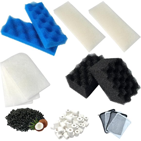 2 Aquarium Maintenance Media Kits Replacement for Fluval 406/407 Canister Filters 46-Pc Includes 30 Bio Foam Pads, 2 Packs of White Filter Stone, 4 Carbon Bags, 10 Mesh Bags