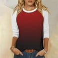 thumbnail image 2 of ATOYSOY Women's Fashion Clothes Gradient Pullovers Casual 3/4 Sleeve Tops Cute Going Out Business Tees Round Neck Blouses Summer Holiday Slim Raglan Shirts Red L, 2 of 5