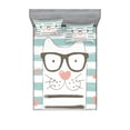 thumbnail image 2 of Animal Bedding Set with Sheet & Covers, Hipster Cartoon Cat with Glasses Hearts and Stripes and Writing Artwork, Printed Bedroom Decor 2 Shams, 4 Sizes, White Blue and Pink, by Ambesonne, 2 of 3