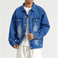 thumbnail image 4 of Akmaiox Men's & Big Men's Denim Jacket Button Up Long Sleeve Shirts Regular Fit Jean Trucker Jacket with Pockets Dark Blue XXXXL, 4 of 7