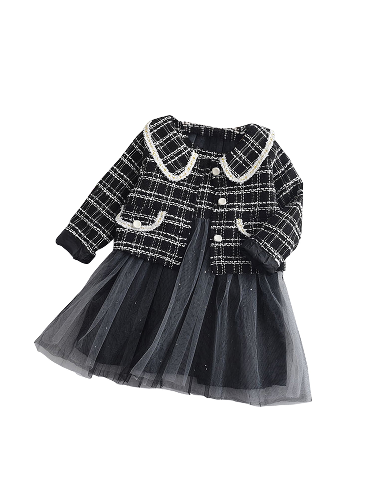 Toddler Baby Girl Plaid Skirt Set Long Sleeve Jacket Coat Tops Party Dress Tutu Skirt Fall Outfit Clothes 