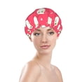 thumbnail image 2 of Cartoon Cute Hamster Rose Red Shower Cap, Reusable Bath Hair Hat for all Hair Lengths Hair Cover with Elastic Band Double Waterproof Layers Bathing Hat, 2 of 5