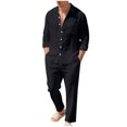 thumbnail image 2 of Donemore Men's Solid Color Loose-Fit Minimalist Linen Button-Up Shirt and Pants Set Casual Fashion Outfit, 2 of 9