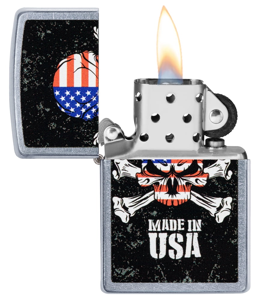 Zippo Street Chrome USA Skull Windproof Pocket Lighter