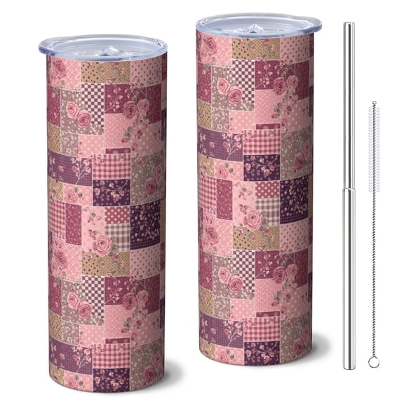 Pioneer Flower Floral Print Pattern 20oz Skinny Tumbler with Straw & Lid, Double Wall Vacuum Insulated Cup, Leak-Proof, Cup Holder Friendly, Hot 6H Cold 12H