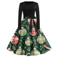 thumbnail image 2 of Christmas Dresses for Women Women's Christmas Printed Long Sleeve Round Neck Plus Size Evening Prom Dresses for Formal Christmas Party,Dark Green,M, 2 of 5