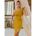 thumbnail image 6 of One Shoulder Ruffle Dress Side Split Bodycon Bandage Dress Wedding Guest Dress, 6 of 9