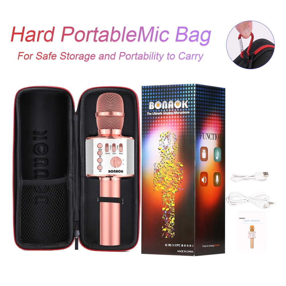 BONAOK Microphone de karaoké Bluetooth sans fil 3-en-1, microphone sans fil portable pour instruments, machine à haut-parleur, pour fête et anniversaire à la maison, pour tous les téléphones
