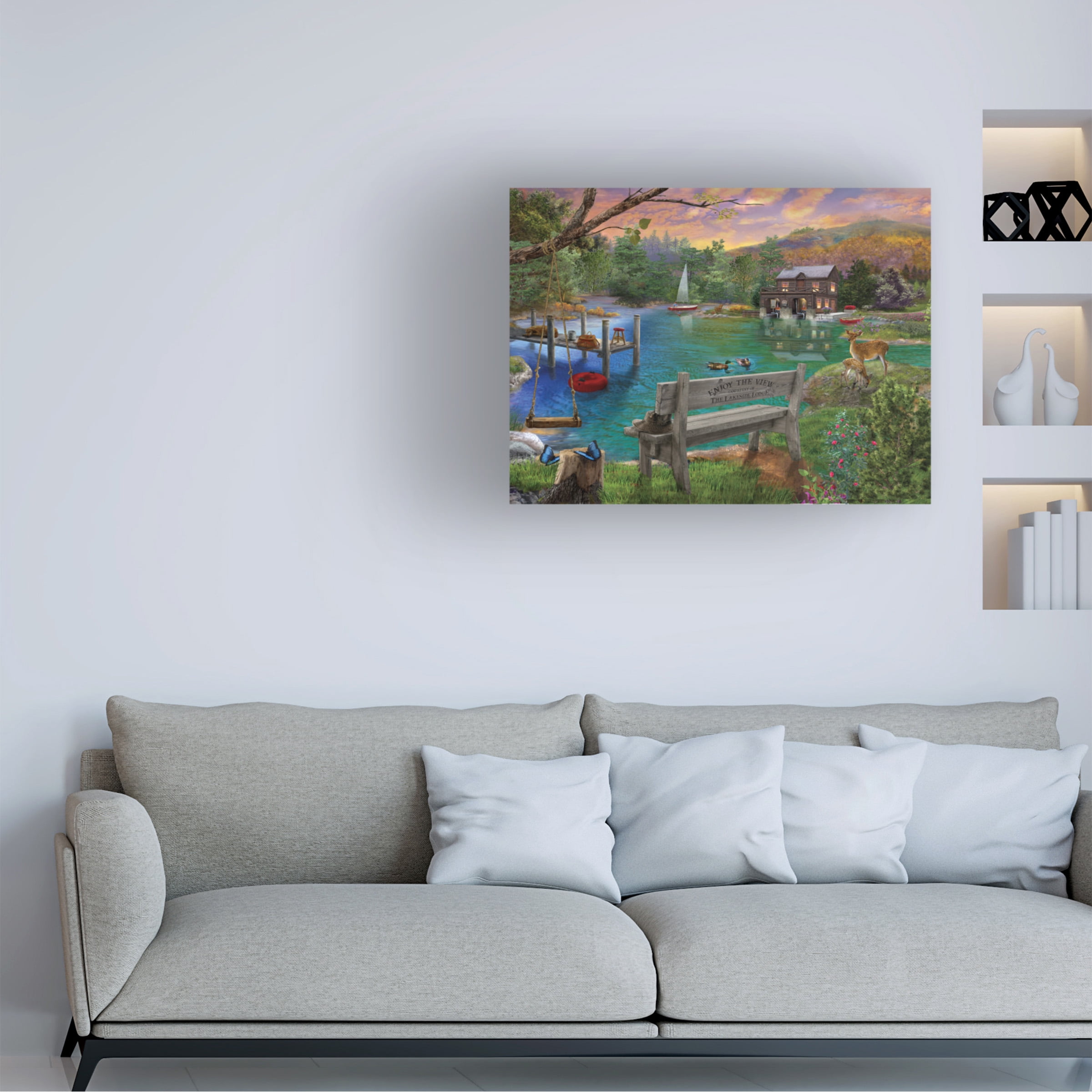 Bigelow Illustrations 'Lakeside view from the bench' Canvas Art
