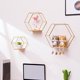 thumbnail image 4 of Estante de pared de hierro hexagonal geométrico de 3 piezas, organizador de exhibición de madera para el hogar/la oficina dorado, 4 of 9
