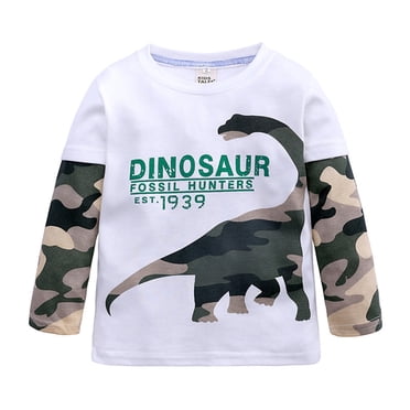 Baby Boys Shirts & Tops Dinosaur Print Crew Neck Long Sleeve Pullover Tee Shirts Outwear,White,18-24 Months