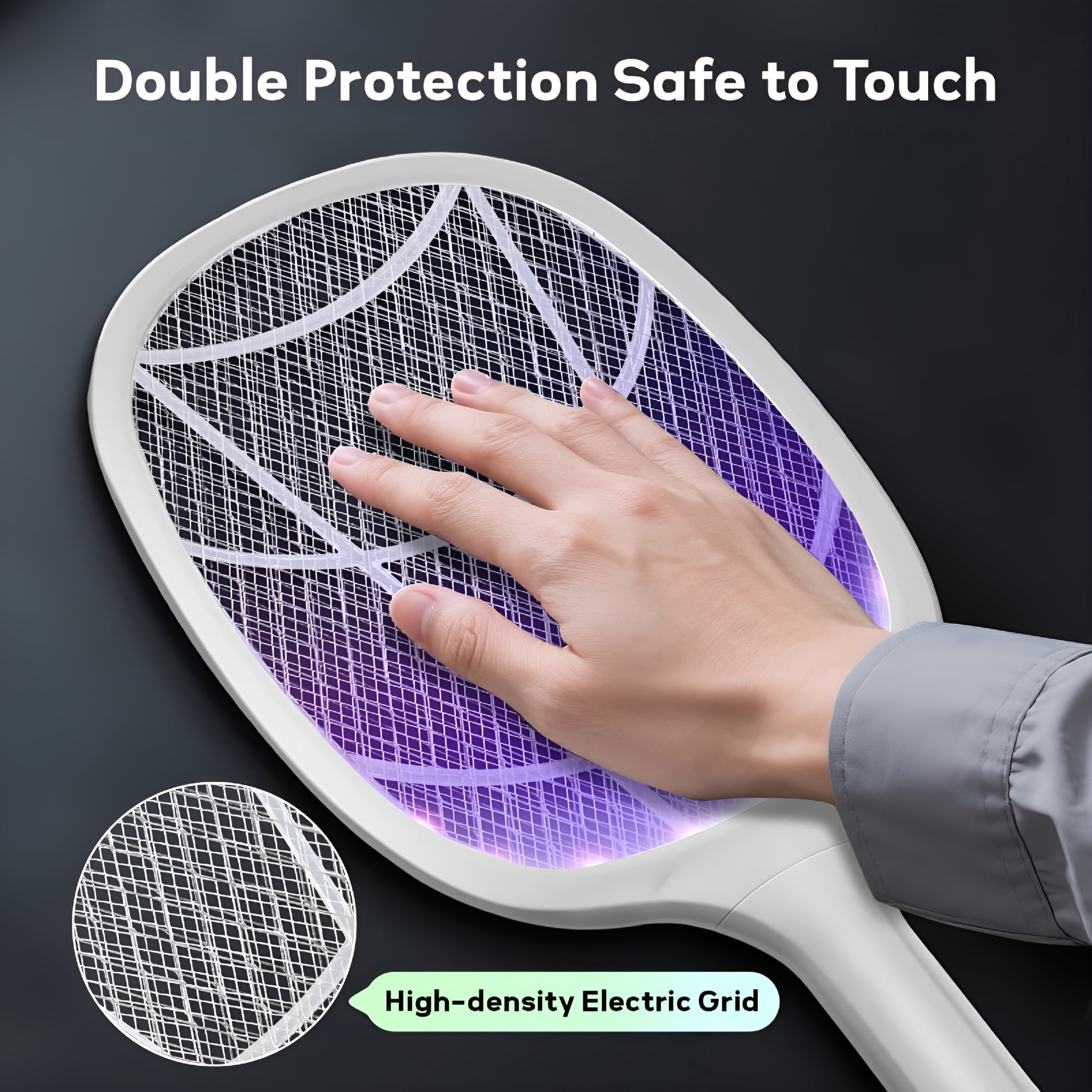 ACDANC Electric Fly Swatter Racket 2 Pack,2 in 1 Bug Zapper with Usb Rechargeable Base,4000 Volt Mosquito Killer with 3-Layer Safety Mesh for Pest Insect Control for Indoor,Office,Backyard,Camping