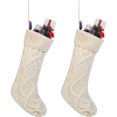 thumbnail image 1 of Kits de medias navideñas de punto trenzado color sólido blanco marfil decoraciones clásicas 18", juego de 2 Rojo Verde, 1 of 5