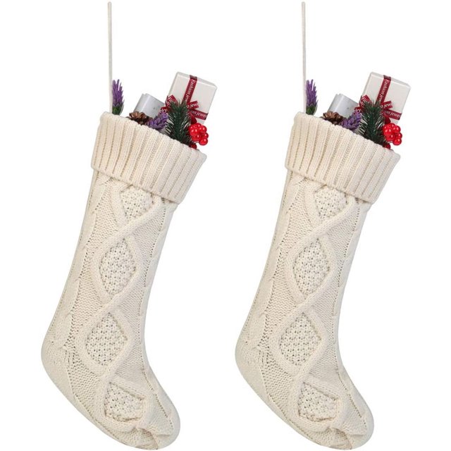 Kits de medias navideñas de punto trenzado color sólido blanco marfil decoraciones clásicas 18", juego de 2 Rojo Verde