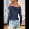thumbnail image 4 of Blusas de Larga con Hombros Descubiertos para Mujer, Ajustadas, Fruncidas, Estilo Y2K, Conjuntos de Moda 2025 Azul Marino XL, 4 of 9