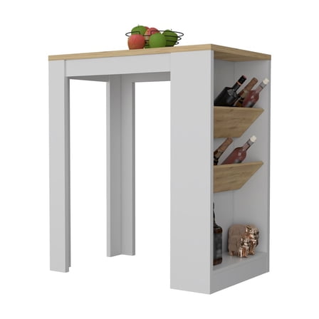 Plethoria Home Wine Storage Pedestal Kitchen Island White and Macadamia