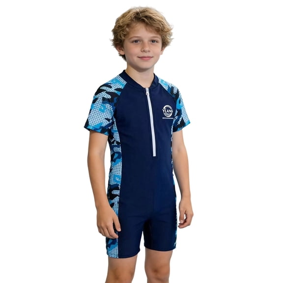lnmuld Young Kids Secure Zipper Design Swimwear Training Suit - Learn To Swim Gear Color:Dark Blue,Size:4-5 Years