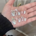 thumbnail image 2 of 10Pcs Blue Handmade acrylic Nails Set Press on Professional Full Cover Nail Tips Manicure Angel Rose Design Wearable False Nails FGS, 2 of 7
