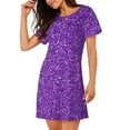thumbnail image 2 of Uemuo Glitter Purple Pattern Women’s Nightdress – Casual Sleep Shirt, Soft Relaxed Fit Short-Sleeved Cotton Sleepwear for Home, Bedtime, and Lounging, 2 of 6