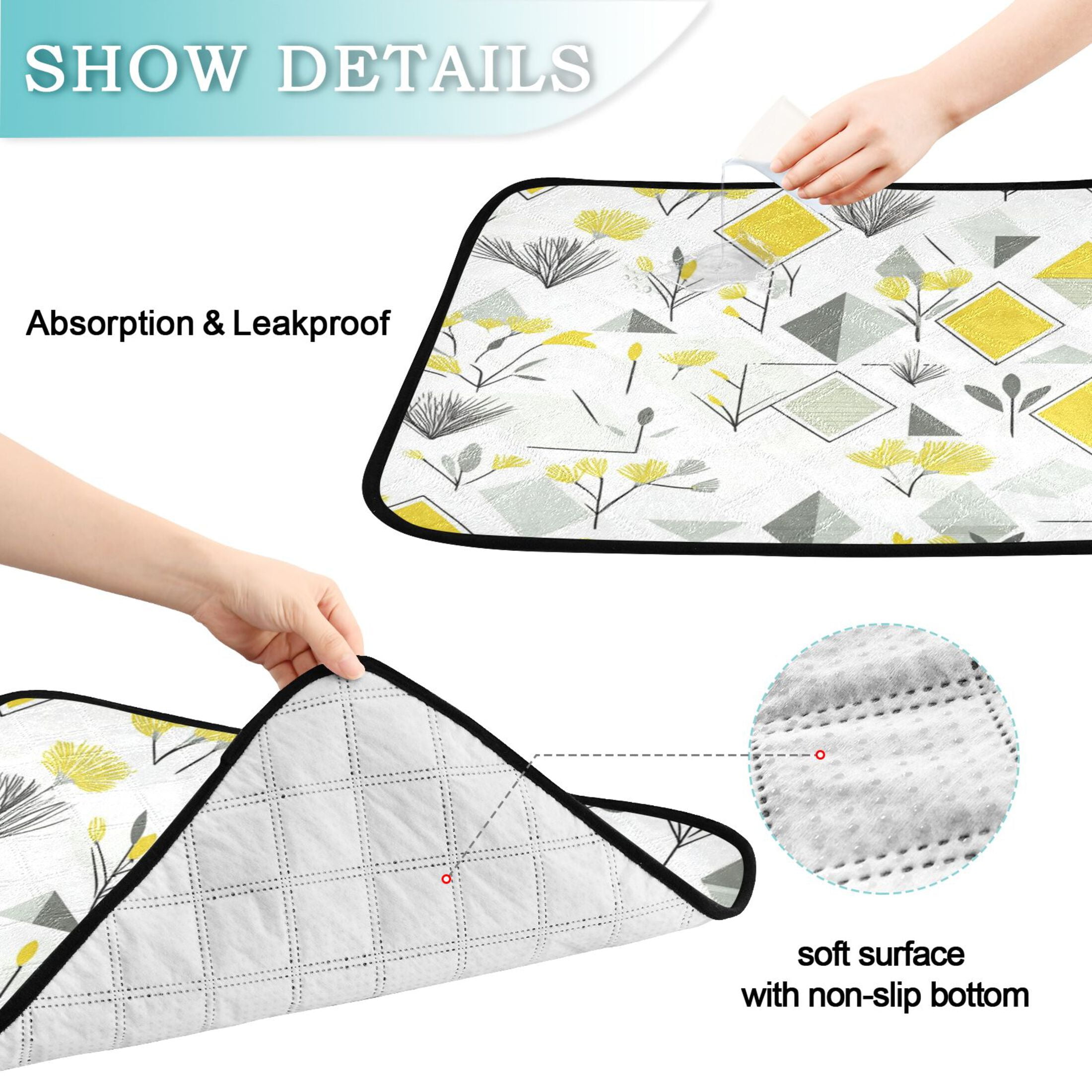 Washable Pet Pee Pads with Super Absorbent Reusable Training Pads for Dogs & Cats Yellow and Gray Geometric