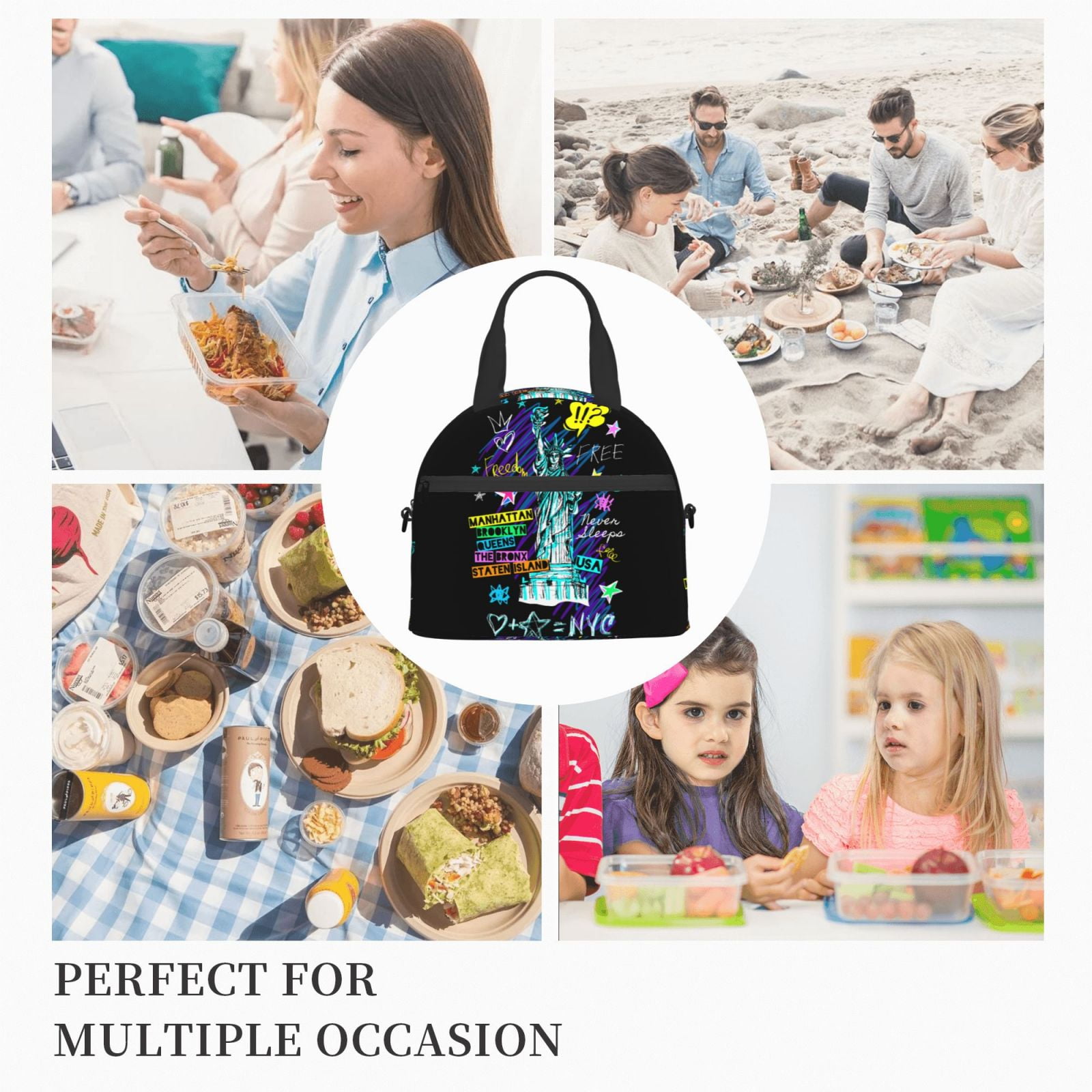 Ratiio New York City Pattern Lunch Bag ,Insulated Lunch Box, Small Leakproof Cooler Food Lunch Containers Reusable High Capacity Lunch Tote Bags