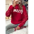 thumbnail image 2 of Women's Racing Red Merry Graphic Turtleneck Sweater with Sequin Sleeves | [ZhiHiMeRi] | (US 12-14)L, 2 of 12