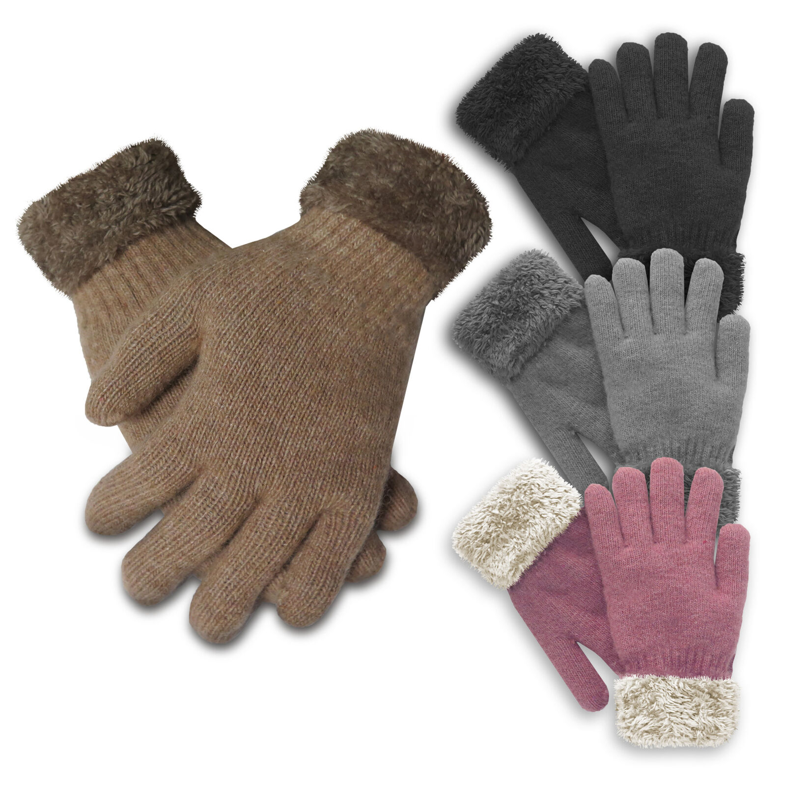 Clear Creek - Women's Thermal Insulated Super Warm Winter Gloves with Faux Fur Trim (Black 