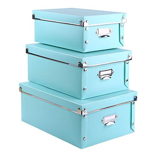 Label Holders and Labels Foldable for Space Saving Storage Eagle Decorative Storage Box with Lid 3 in 1 Set,Plastic Blue Press-Stud Fastening with Handles
